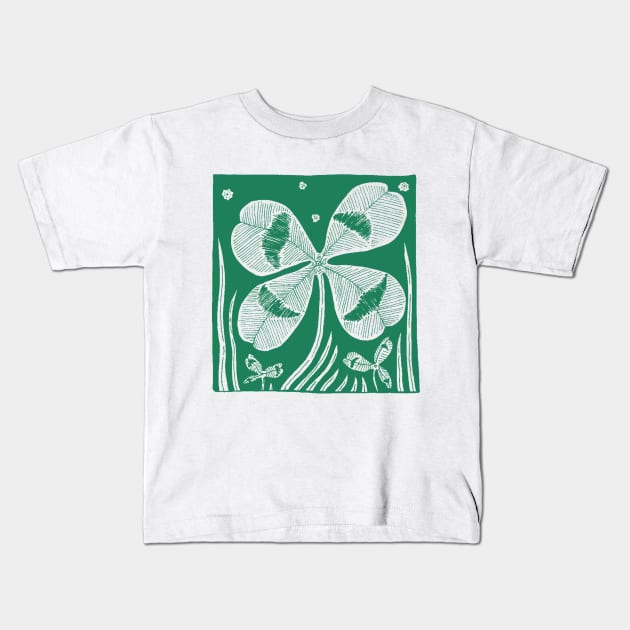 Four-Leafed Clover Kids T-Shirt by Ballyraven